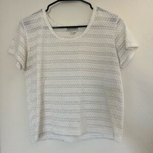Vintage Ellen Ashley Top Sheer White Lacey Textured Tee T-shirt 90s Y2K